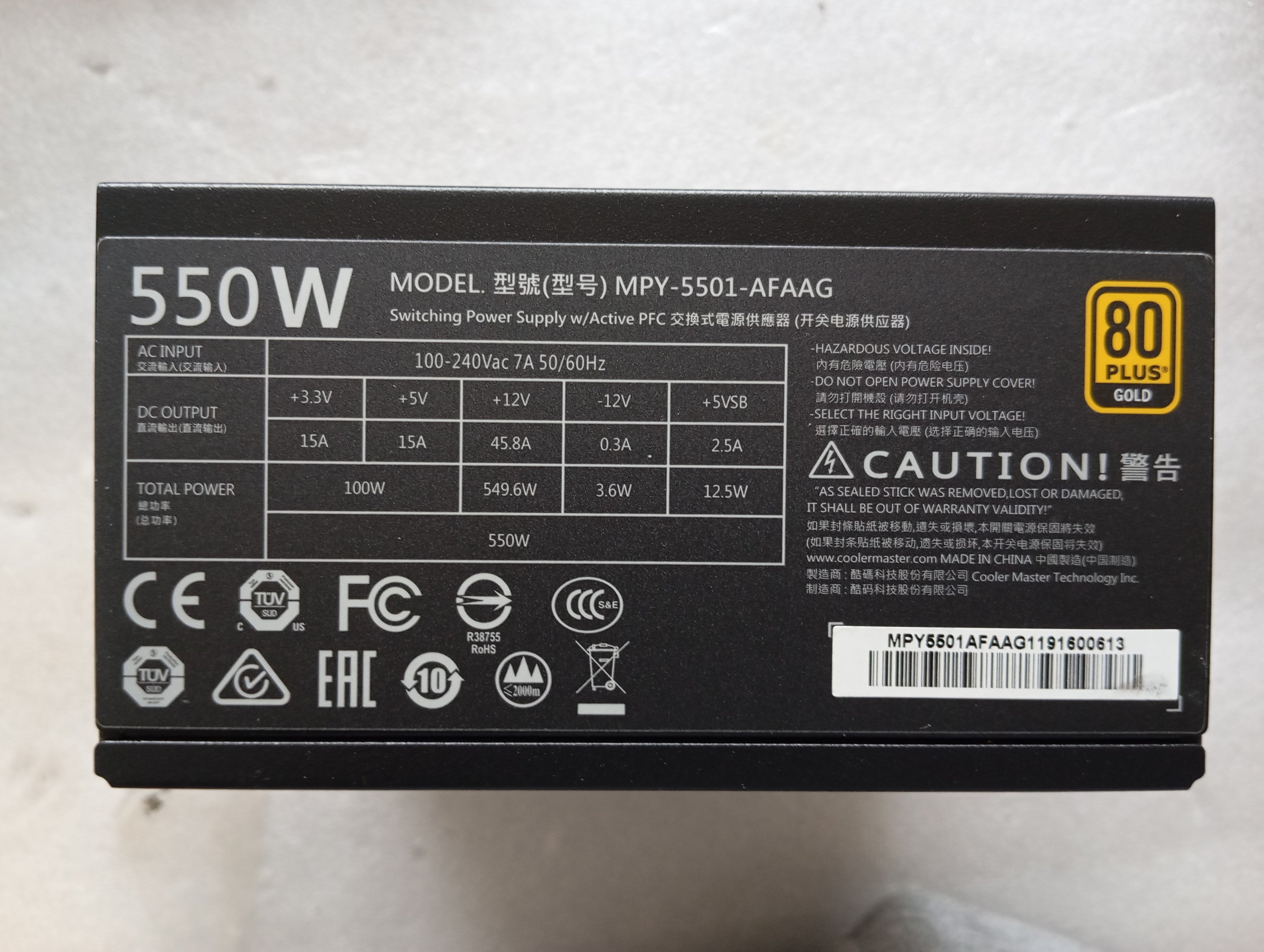 Refurbished Cooler Master MWE Gold 550 Full Modular Refurbished Cooler Master MWE Gold 550 Full Modular